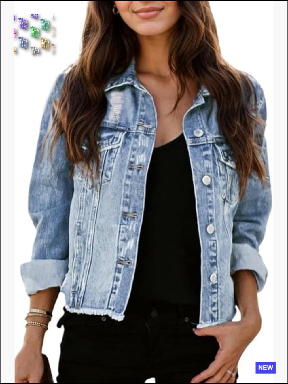 Distressed Ripped Denim Jean Jacket Button Down Casual Lightweight Outerwear